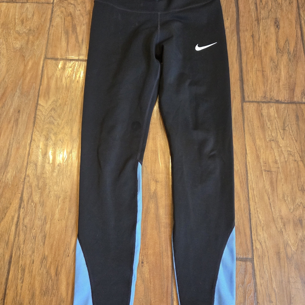 Nike Kids Leggings Black with Blue Panels